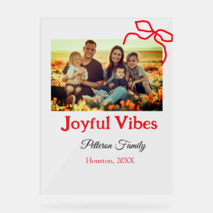 Panneau En Acrylique Arc rouge joyeuse Vibes ajouter nom de famille pho