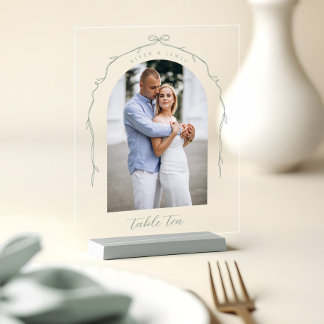 Panneau En Acrylique Arch Photo Green Bow & Ribbon Mariage Numéro de ta