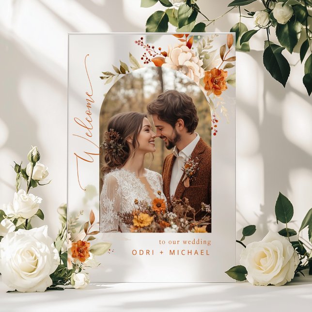 Panneau En Acrylique Arche d'automne Mariage photo moderne Bienvenue (Créateur téléchargé)