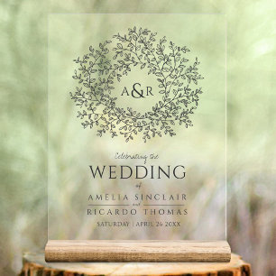 Panneau En Acrylique Ardoise circulaire feuille mariage gris foncé et b