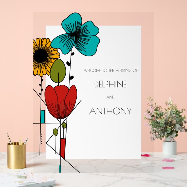 Panneau En Acrylique Art contemporain Nouveau Floral Mariage (Mariage)