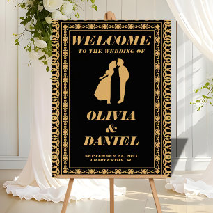Panneau En Acrylique Art Déco Gold et Black Mariage Welcome