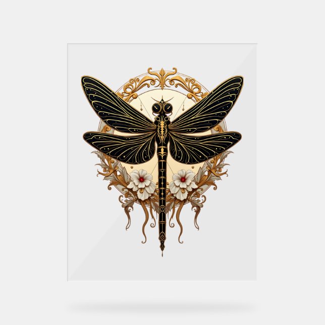 Panneau En Acrylique Art Nouveau Dragonfly Elegant Steampunk (Recto)