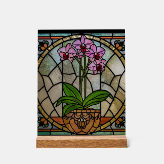 Panneau En Acrylique Art Nouveau Floral en Acrylique Art Verre Vitrail