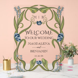Panneau En Acrylique Art Nouveau vintage Bienvenue Bleu Poussiéreux Mar