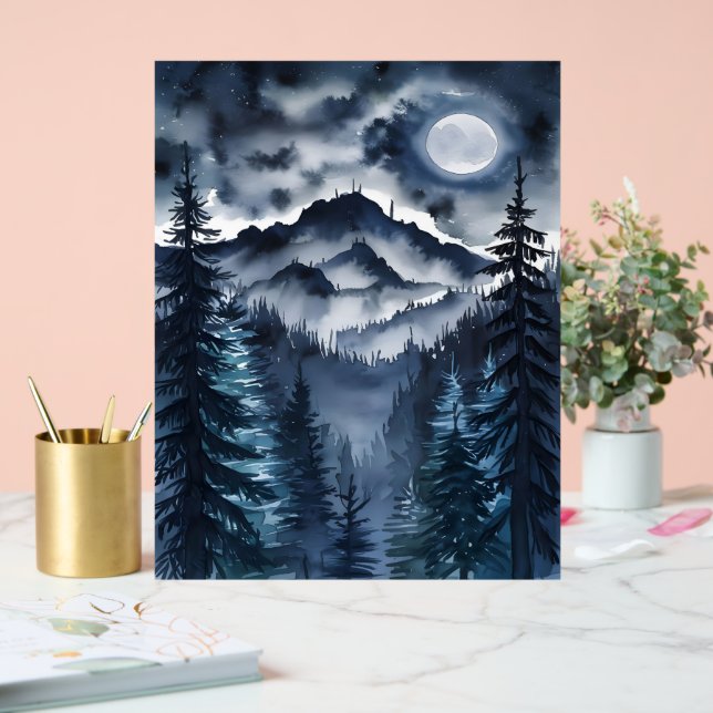 Panneau En Acrylique Art numérique d'aquarelle appalachien de nuit Sky (Mariage)