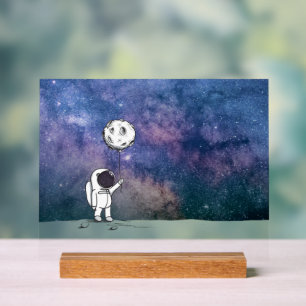 Panneau En Acrylique Astronaute dans l'espace avec ballon lunaire cosmo