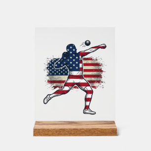 Panneau En Acrylique Athlète de lancer de poids patriotique Gravure vin