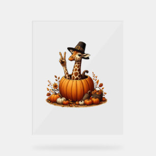 Panneau En Acrylique Automne Citrouille Automne Giraffe Thanksgiving Fe
