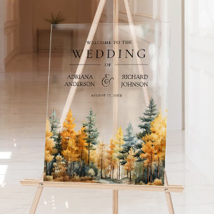 Panneau En Acrylique Automne Pins Mariage Bienvenue
