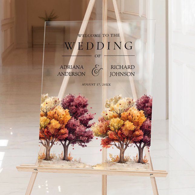 Panneau En Acrylique Autumn Fall Burgundy Trees Wedding Welcome (Créateur téléchargé)