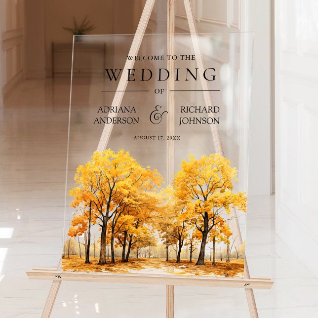 Panneau En Acrylique Autumn Fall Oak Trees Forest Wedding Welcome (Créateur téléchargé)