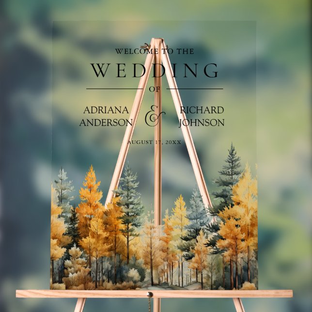 Panneau En Acrylique Autumn Fall Pine Trees Wedding Welcome (Neutre)