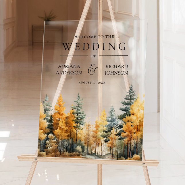 Panneau En Acrylique Autumn Fall Pine Trees Wedding Welcome (Créateur téléchargé)