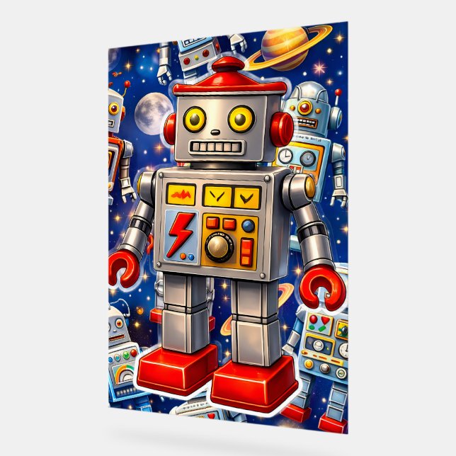 Panneau En Acrylique Aventure spatiale de robot en étain galactique (Angle)