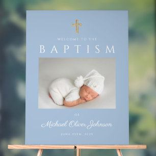 Panneau En Acrylique Baby Blue Cross Photo Boy Baptism Bienvenue
