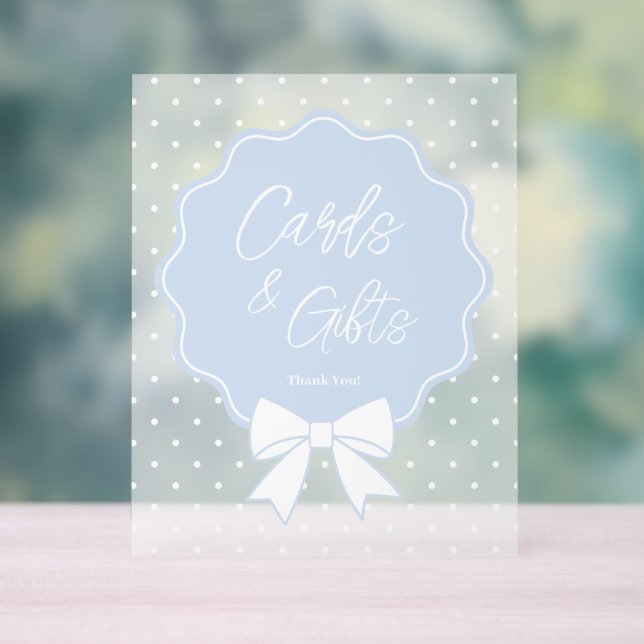 Panneau En Acrylique Baby Blue & White Bow Pois Cartes et cadeaux (Neutre)
