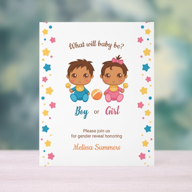 Panneau En Acrylique Baby Boy Girl Genre Reveal Party Invitation (Neutre)