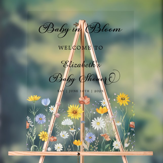 Panneau En Acrylique Baby in Bloom Fleur sauvage Baby shower Bienvenue (Neutre)