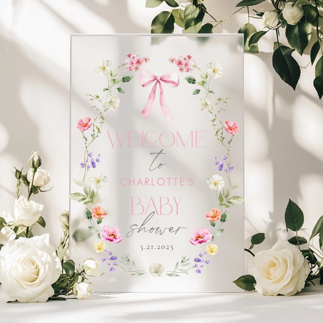 Panneau En Acrylique Baby in Bloom Fleur sauvage Bow Baby shower Bienve (Créateur téléchargé)