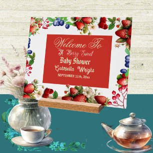 Panneau En Acrylique Baby shower aux fraises rouges Blue Berry Sweet