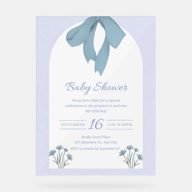 Panneau En Acrylique Baby shower Baby Blue Bow (Recto)