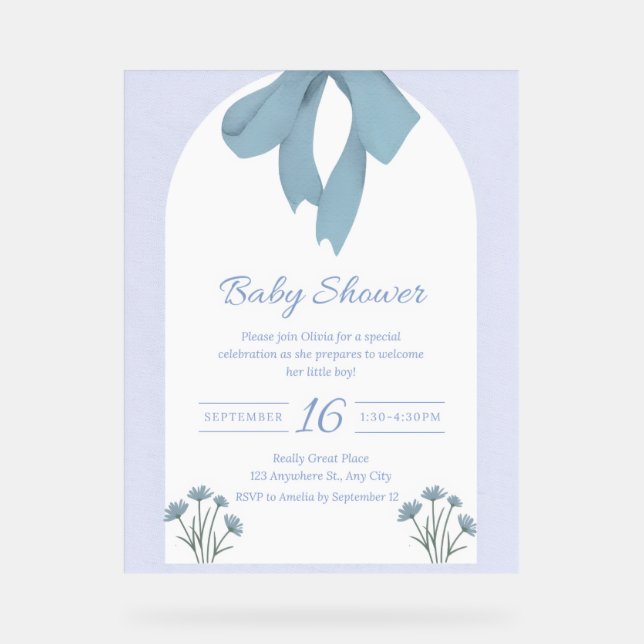 Panneau En Acrylique Baby shower Baby Blue Bow (Recto)