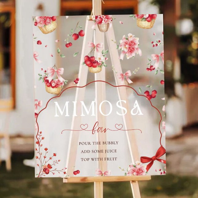 Panneau En Acrylique Baby shower bar moderne Pink Floral Cherry Mimosa (Créateur téléchargé)