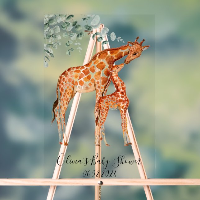 Panneau En Acrylique Baby shower bébé girafe (Neutre)