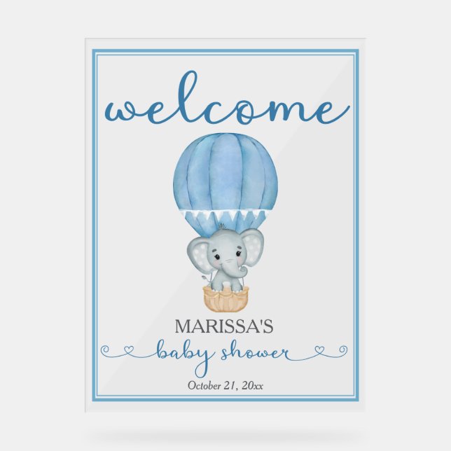 Panneau En Acrylique Baby shower Bienvenue Blue Elephant (Recto)