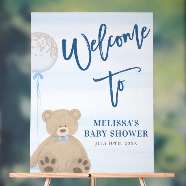 Panneau En Acrylique Baby shower Bleu Boy Teddy Bear Bienvenue (Neutre)