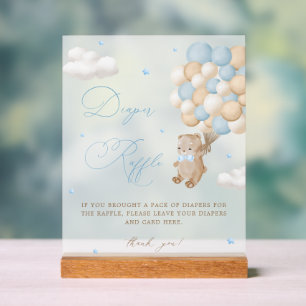 Panneau En Acrylique Baby shower Bleu Teddy Bear Raffin