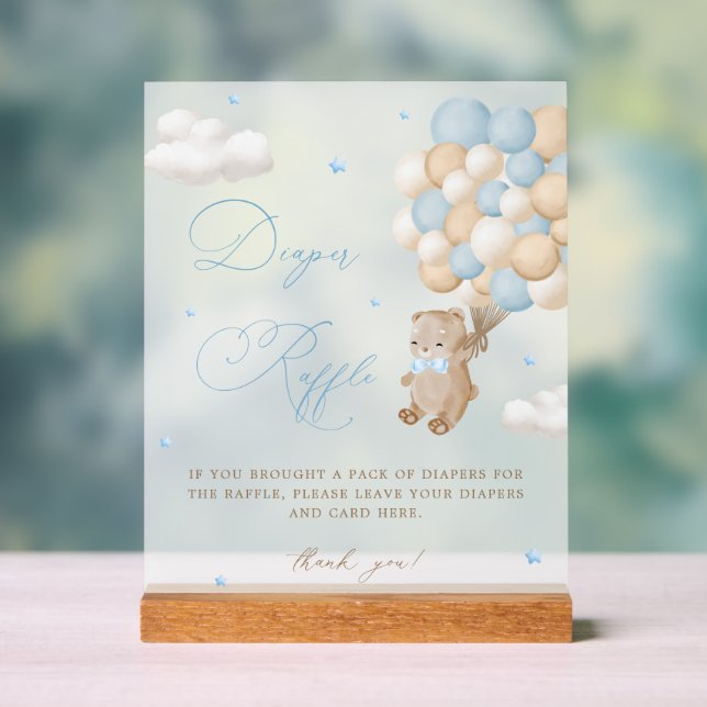 Panneau En Acrylique Baby shower Bleu Teddy Bear Raffin (Neutre)