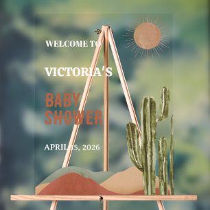 Panneau En Acrylique Baby Shower Boho Cactus Désert Arizona de l'Ouest
