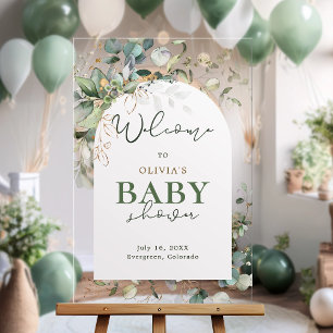 Panneau En Acrylique Baby shower Botanique Eucalyptus Bienvenue