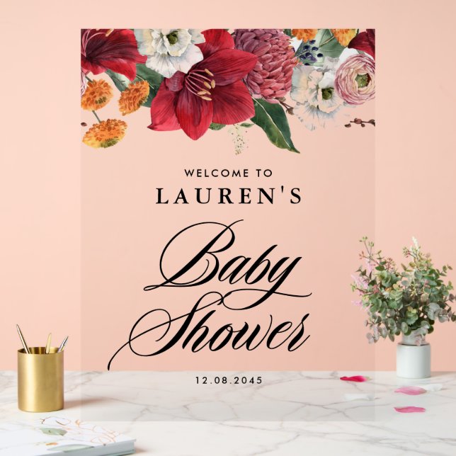 Panneau En Acrylique Baby shower botanique Red Amaryllis Bienvenue (Mariage)