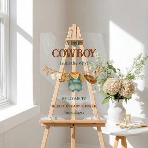 Panneau En Acrylique Baby Shower Cowboy Western Vêtements de bébé Bienv