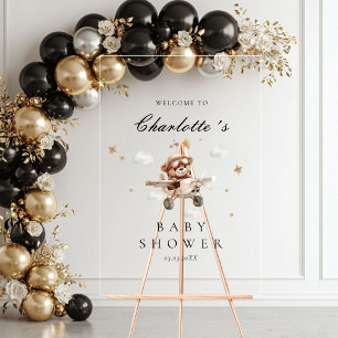 Panneau En Acrylique Baby shower d'accueil Teddy Bear & Airplane