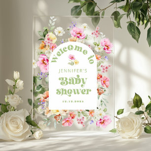 Panneau En Acrylique Baby shower d'arc Fleur sauvage moderne Bienvenue