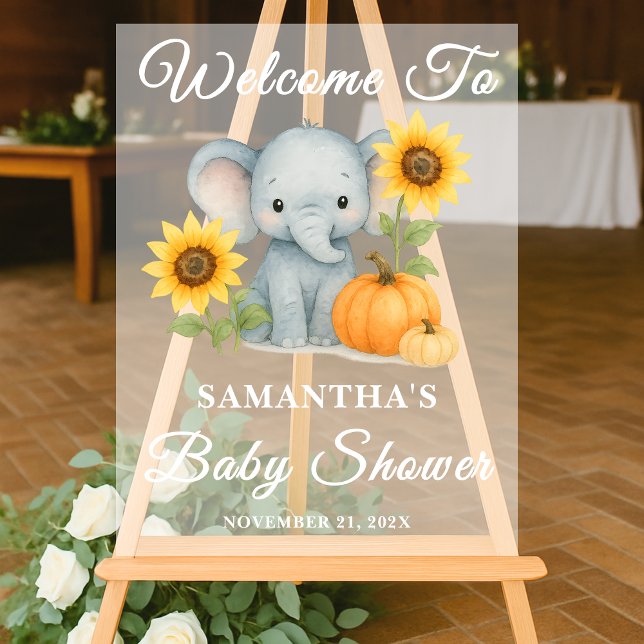 Panneau En Acrylique Baby shower d'automne Baby Elephant Welcome Froste (Créateur téléchargé)