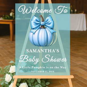 Panneau En Acrylique Baby shower d'automne Citrouille bleu Bienvenue