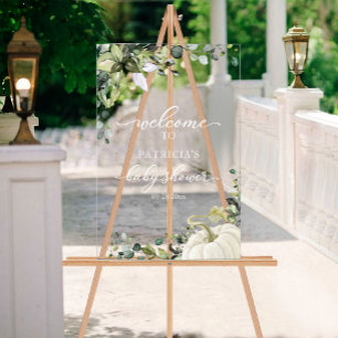 Panneau En Acrylique Baby shower d'automne de verdure citrouille Affich