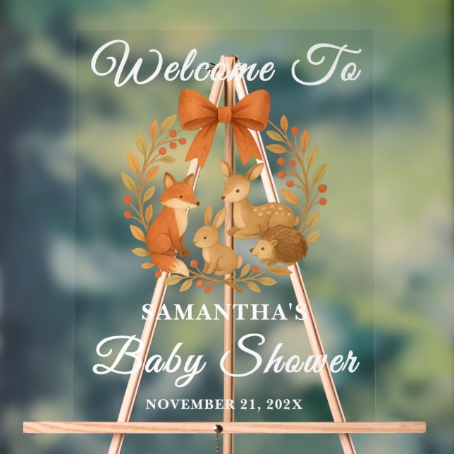 Panneau En Acrylique Baby shower d'automne des animaux des bois (Neutre)