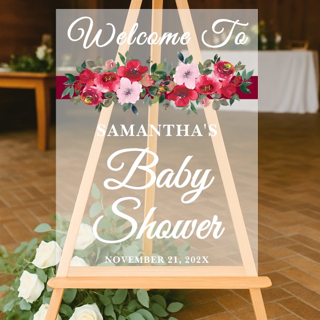 Panneau En Acrylique Baby shower d'automne Rose de Bourgogne Bienvenue (Créateur téléchargé)