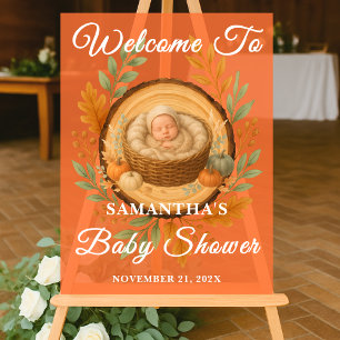 Panneau En Acrylique Baby shower d'automne Rustic Wood Slice Welcome