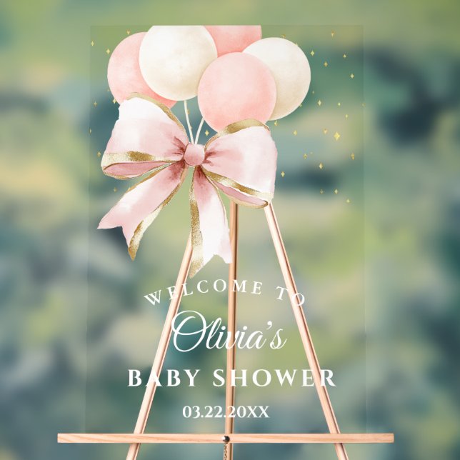 Panneau En Acrylique Baby shower de ballons rose Bow Welcome Signal acr (Neutre)