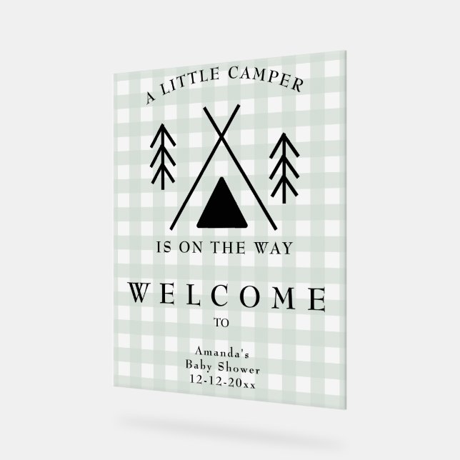 Panneau En Acrylique Baby shower de camping de bienvenue (Angle)