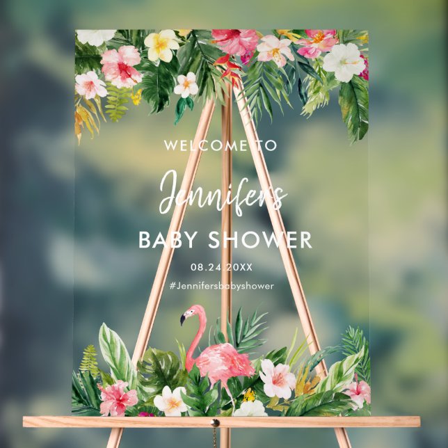 Panneau En Acrylique Baby shower de Flamant rose tropical d'Aloha (Neutre)