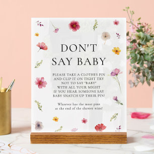 Panneau En Acrylique Baby shower de printemps fleur sauvage ne pas dire