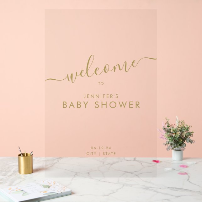 Panneau En Acrylique Baby shower de script moderne Welcome Gold (Mariage)